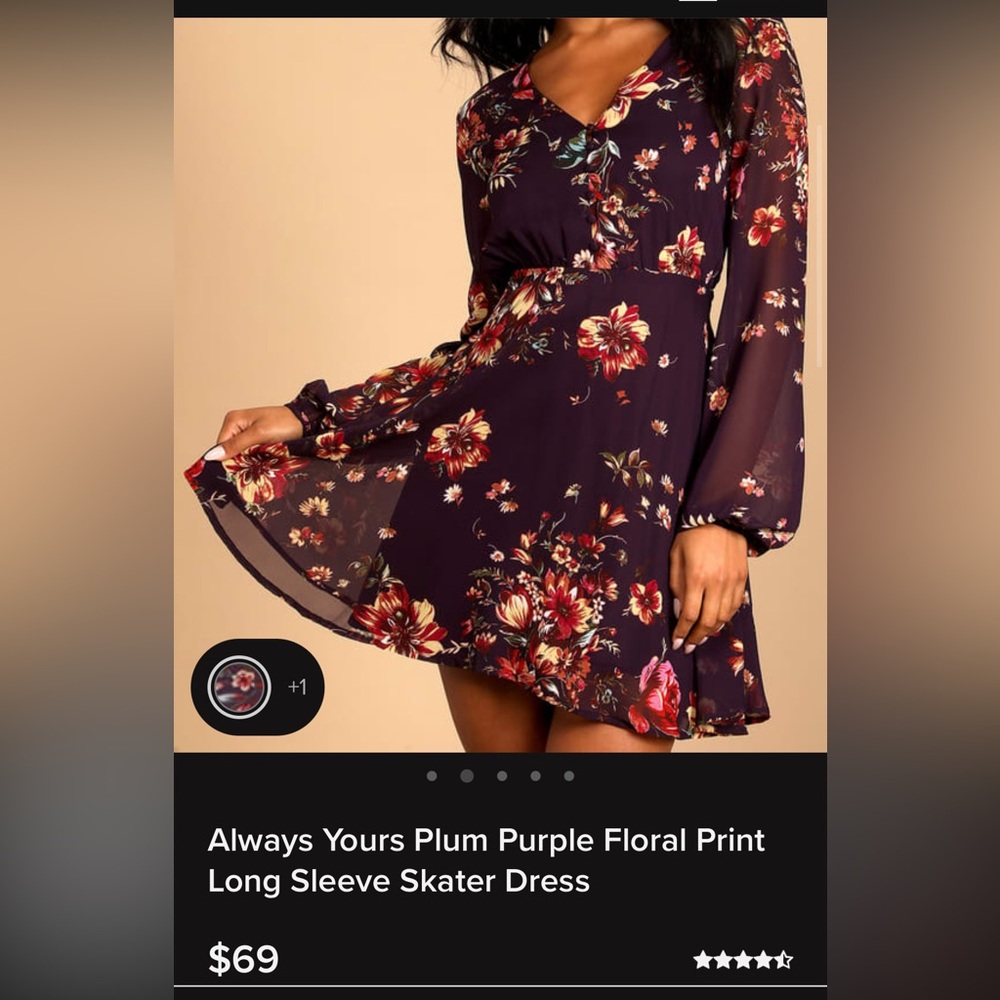 Lulus long sleeve plum purple floral dress shirt skater dress